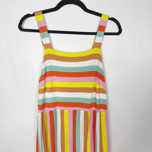 J Crew Small Rainbow Striped Tiered Maxi Dress Square Neck Cotton Fitted Bodice - Picture 3 of 12